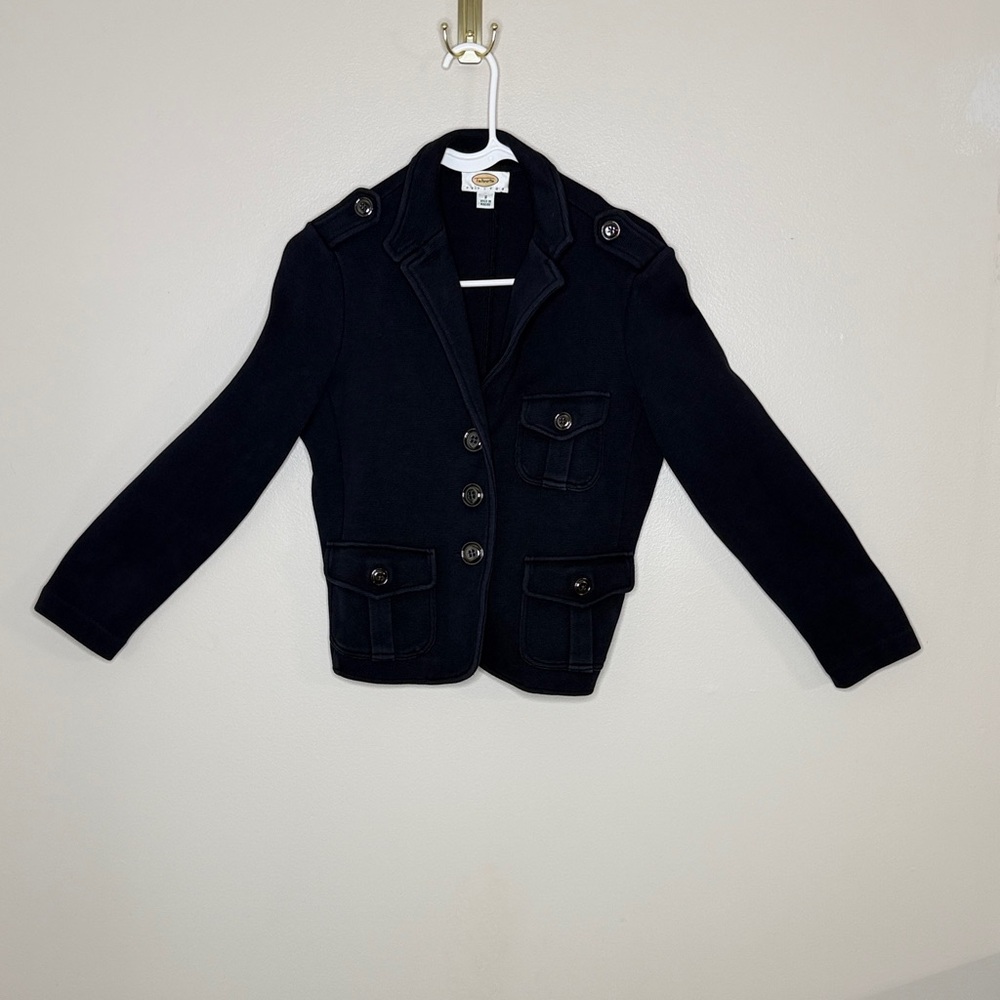 Talbots Petites Navy Blue Cotton Military Blazer Jacket Size Small